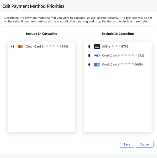 Screenshot of cascading priority list