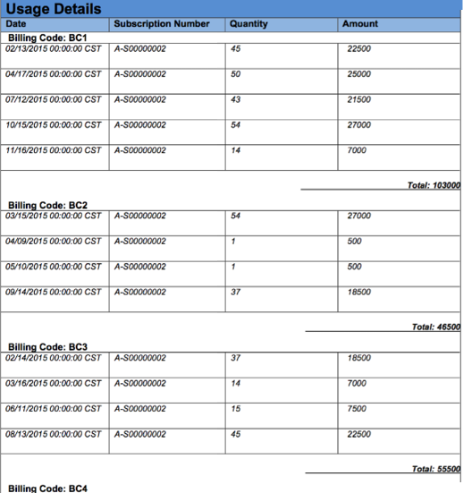 Sample generated invoice for usage