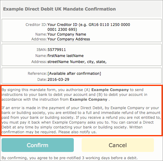 Direct Debit UK confirmation 